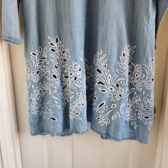 Chico's Women's Indigo Eyelet Topper 3/4 Sleeve Jacket Duster Size 3 NWT - Picture 9 of 10